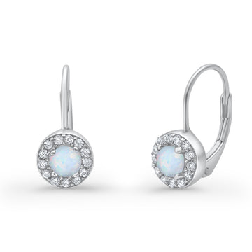 Dangling Earrings Halo Round Cut Lab Created White Opal 925 Sterling Silver